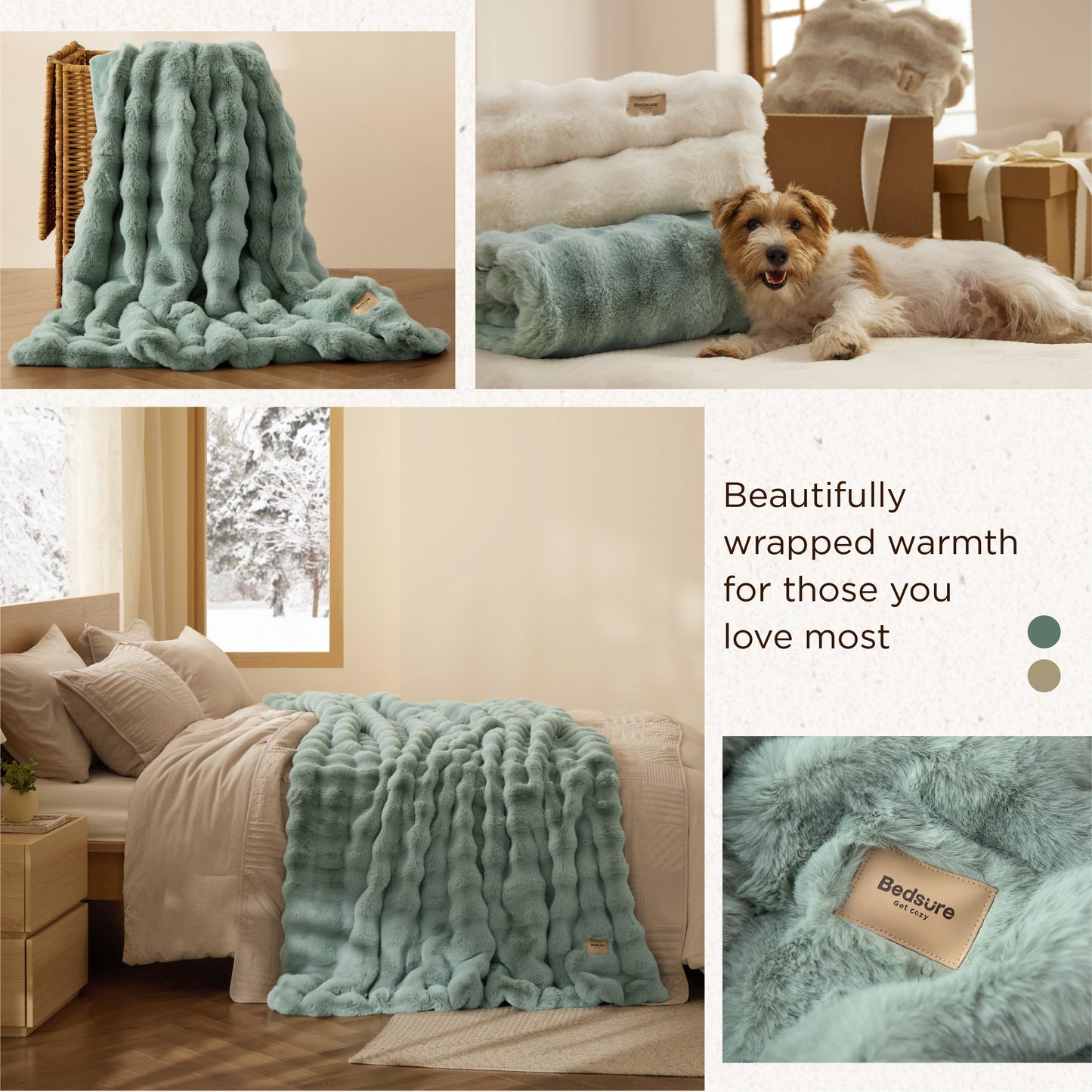 Bedsure GentleSoft Fluffy Fuzzy Tie-dye Taupe Throw Blanket for Bed, Soft Cozy Fleece Faux Fur Blanket for Couch, Taupe Room Decor Minky Velvet Sofa Cover, Women Gifts Thick Warm Plush Winter Bedding