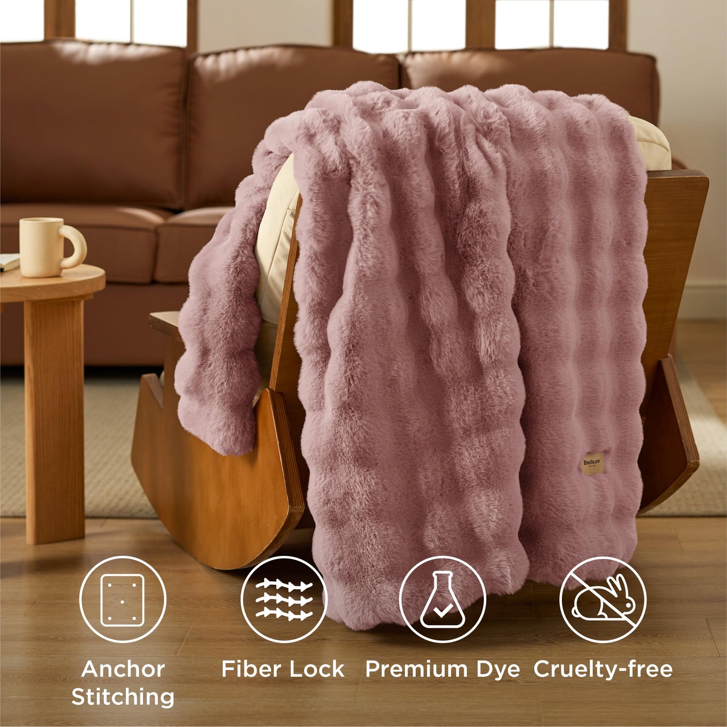 Bedsure GentleSoft Fluffy Fuzzy Tie-dye Taupe Throw Blanket for Bed, Soft Cozy Fleece Faux Fur Blanket for Couch, Taupe Room Decor Minky Velvet Sofa Cover, Women Gifts Thick Warm Plush Winter Bedding