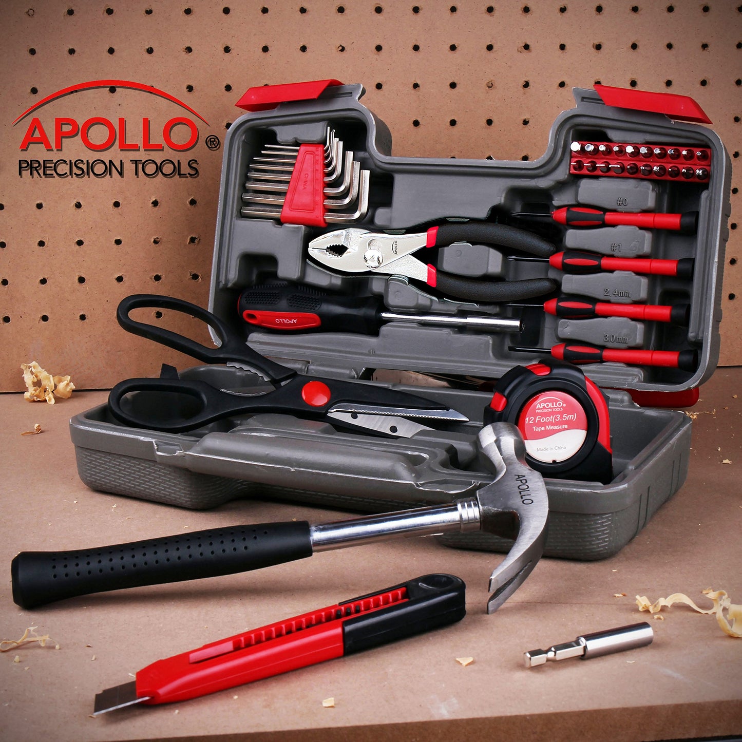 Apollo Tools Original 39 Piece General Household Tool Set in Toolbox Storage Case with Essential Hand Tools for Everyday Home Repairs, DIY and Crafts - Pink Ribbon - Pink - DT9706P