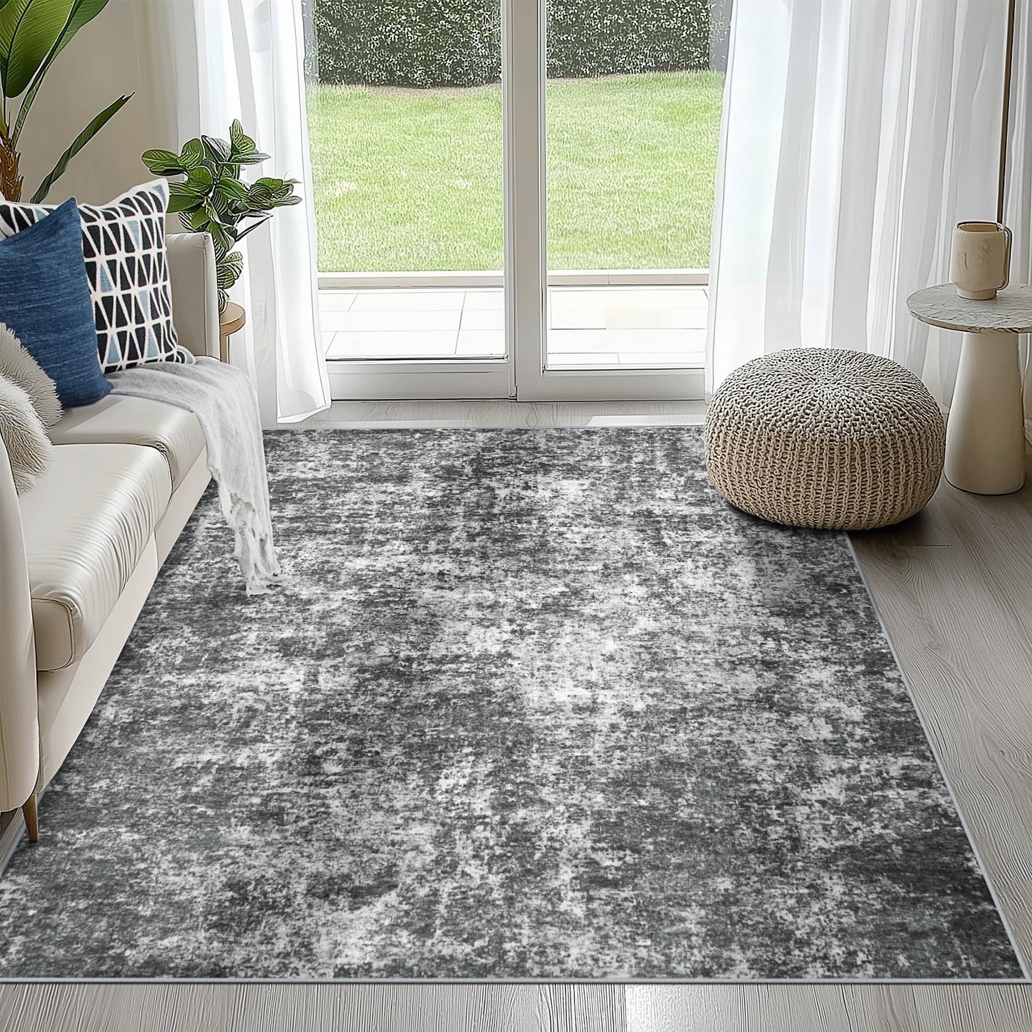 9x12 Area Rugs for Living Room Washable: Abstract Large Rug for Dining Room Bedroom Carpet Non Slip 9 by 12 Indoor Modern Nursery Home Office Blue Grey