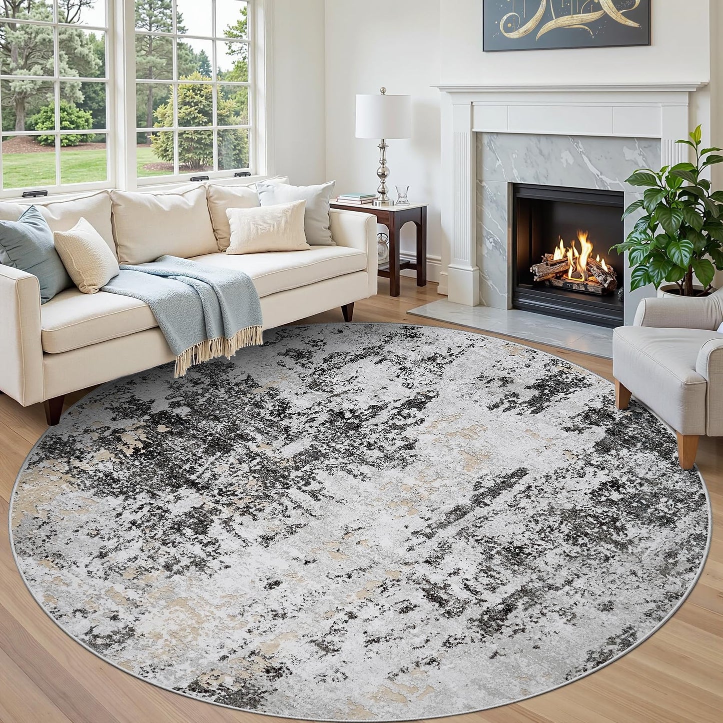 9x12 Area Rugs for Living Room Washable: Abstract Large Rug for Dining Room Bedroom Carpet Non Slip 9 by 12 Indoor Modern Nursery Home Office Blue Grey