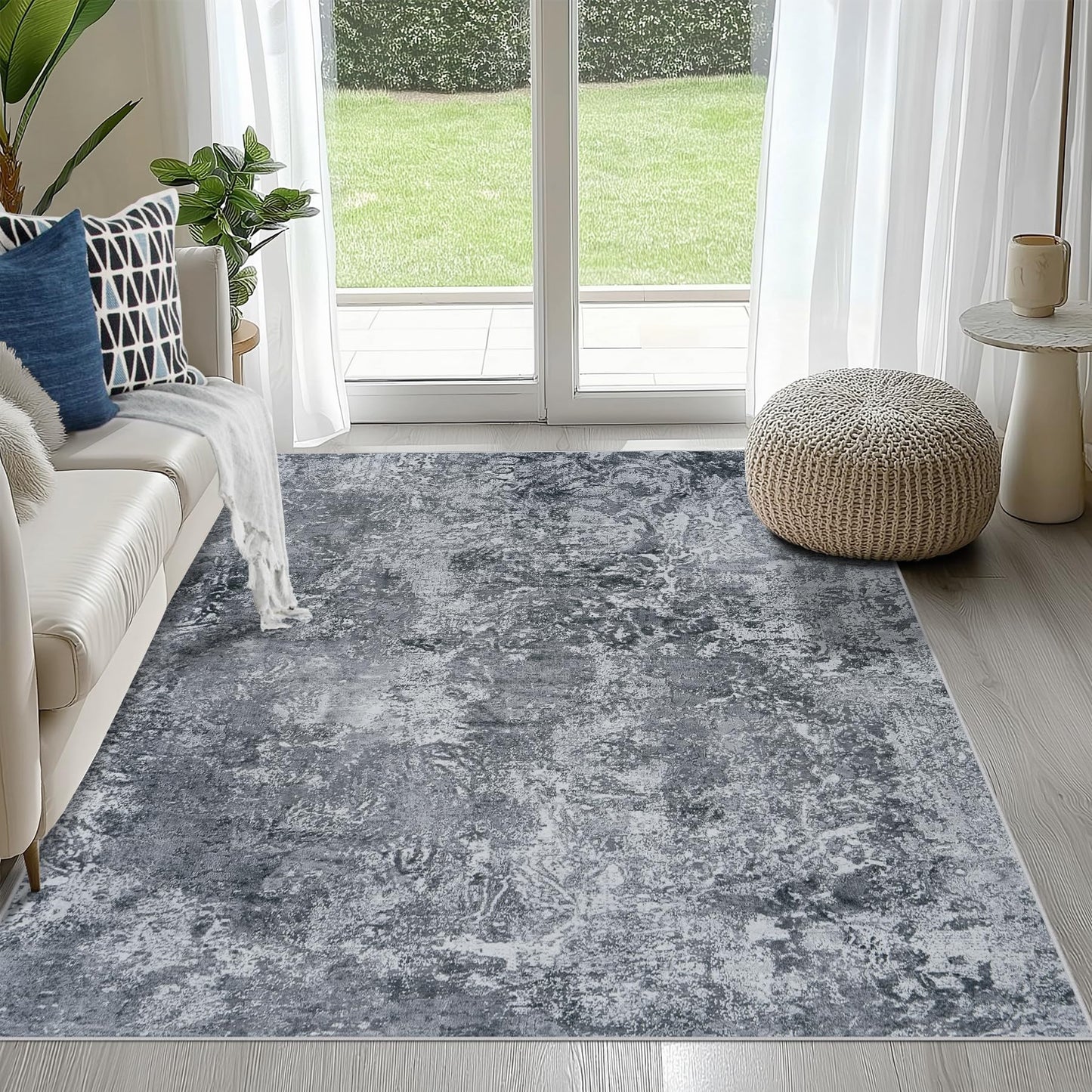 9x12 Area Rugs for Living Room Washable: Abstract Large Rug for Dining Room Bedroom Carpet Non Slip 9 by 12 Indoor Modern Nursery Home Office Blue Grey